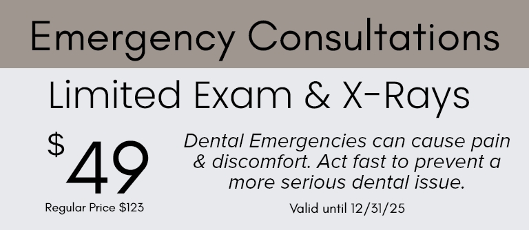 Emergency consultations limited exam and x rays 49 dollars valid 