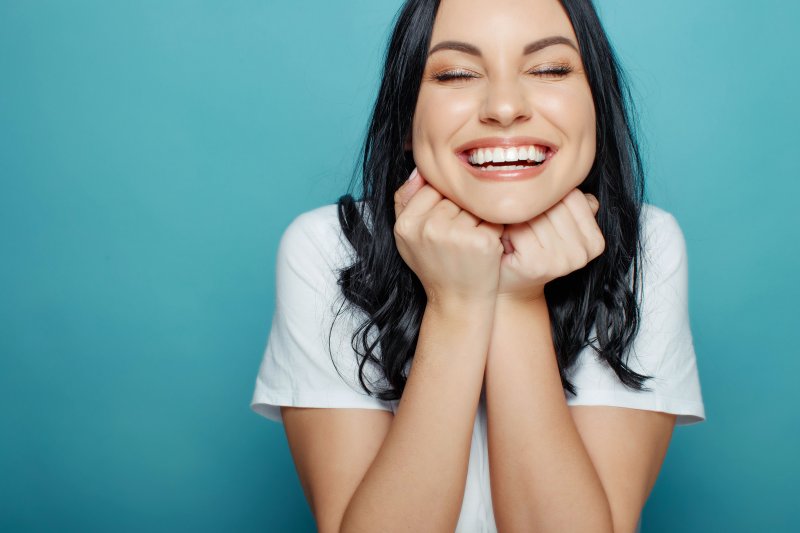 Lady shows pretty smile